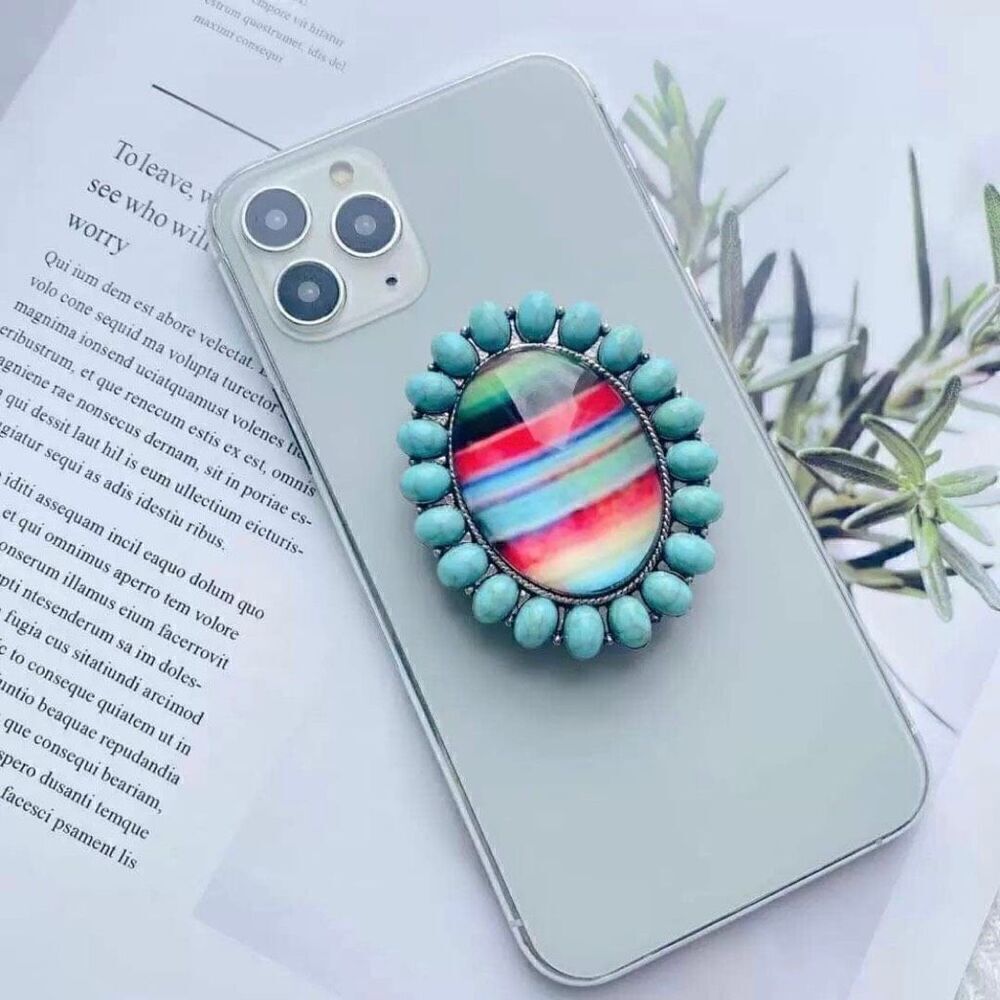 Western Serape Turquoise Phone Grip Womens On The Go Boho Grip Accessory New